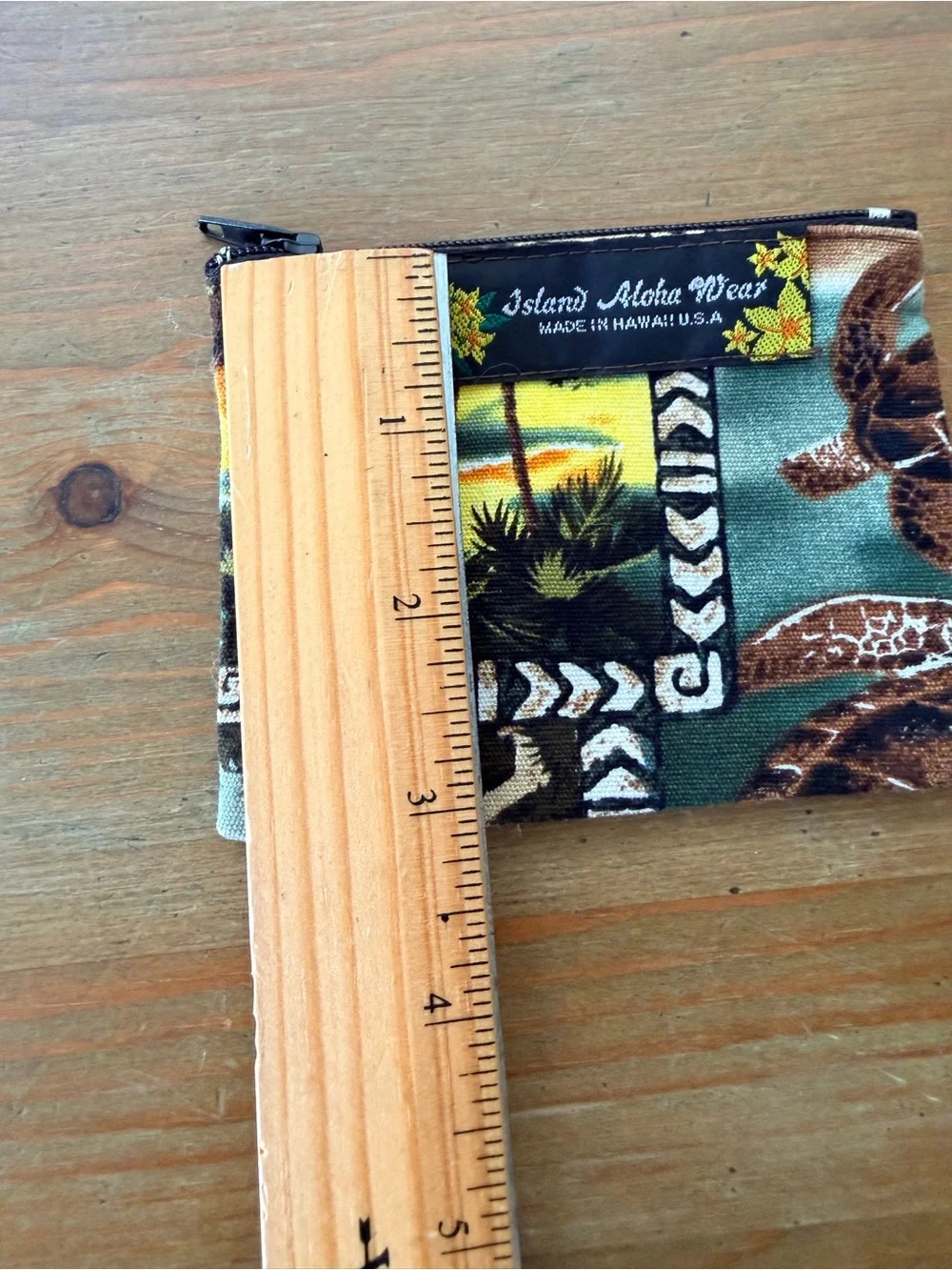 Island Aloha Wear Hawaiian Print Coin Pouch Card Wallet Teal & Brown Palm Trees